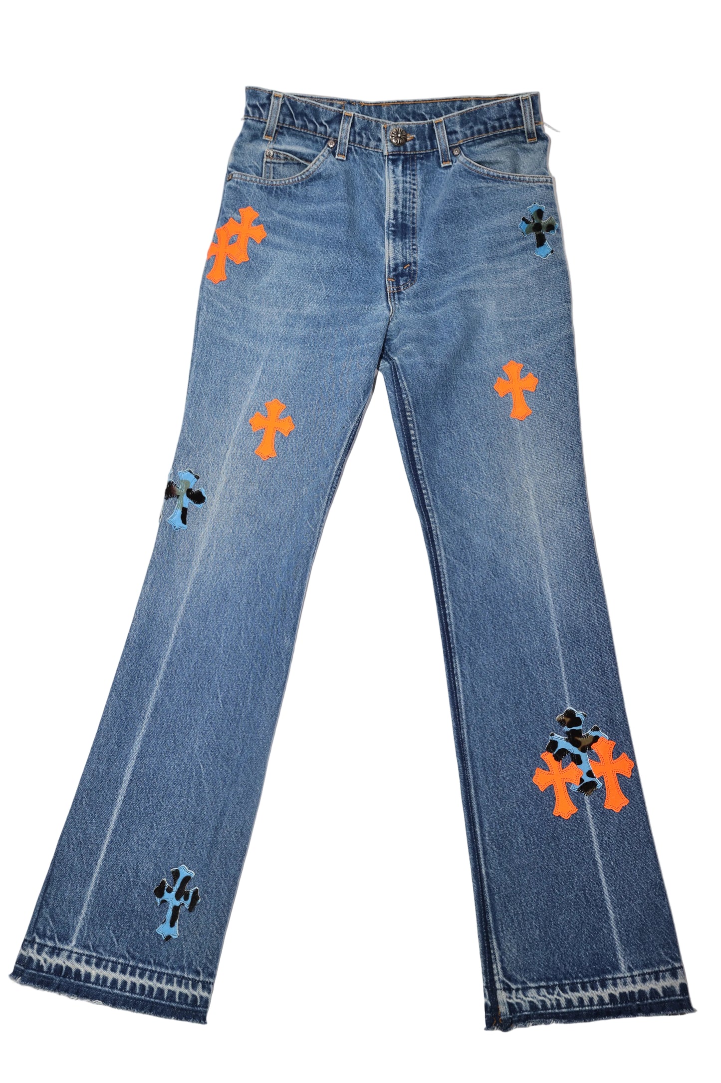 ($29,400) Chrome Hearts Orange Cross Patch St Barth Levi Jeans