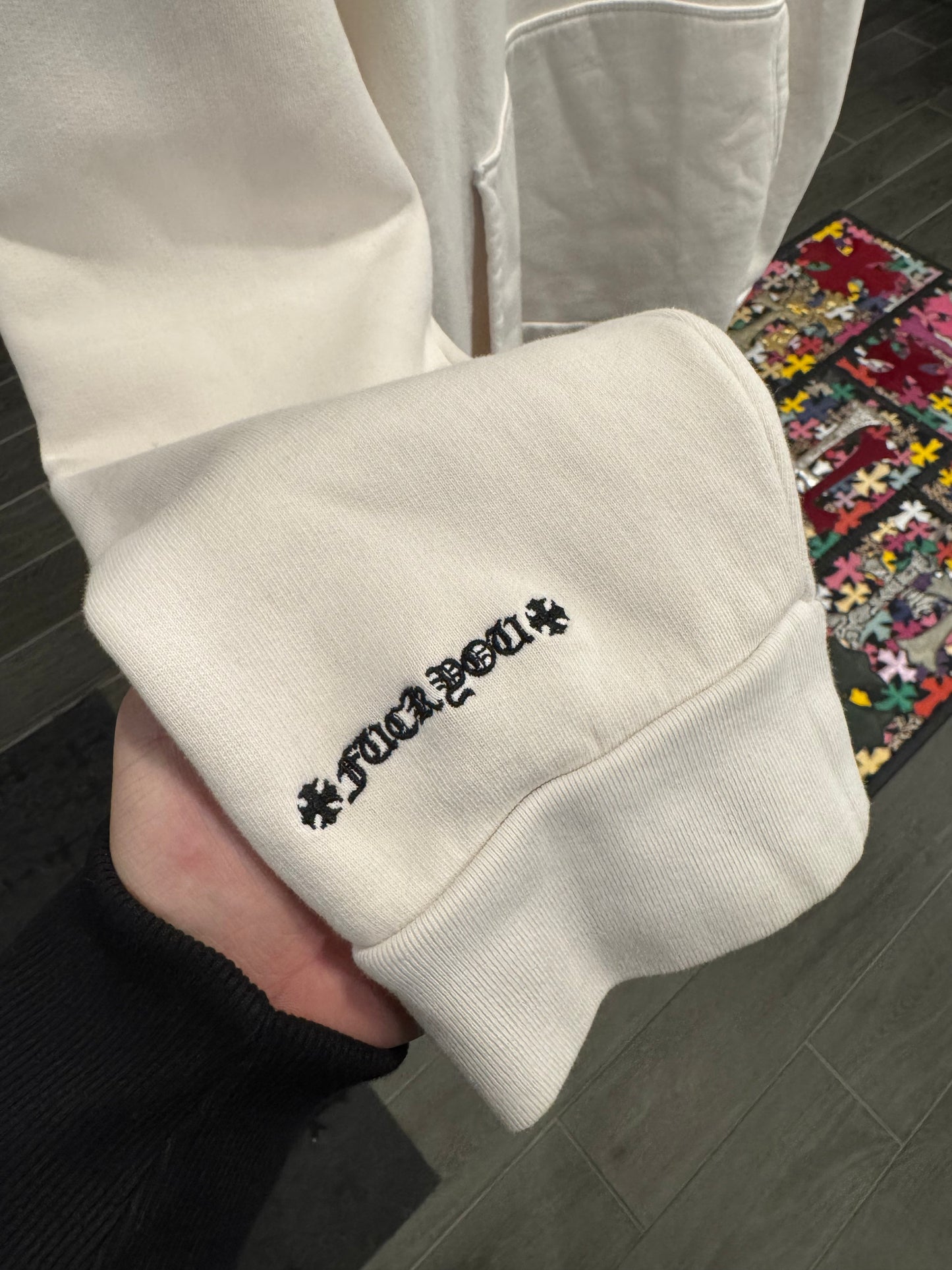 Chrome Hearts Cream Embroidered Vertical Logo Hoodie