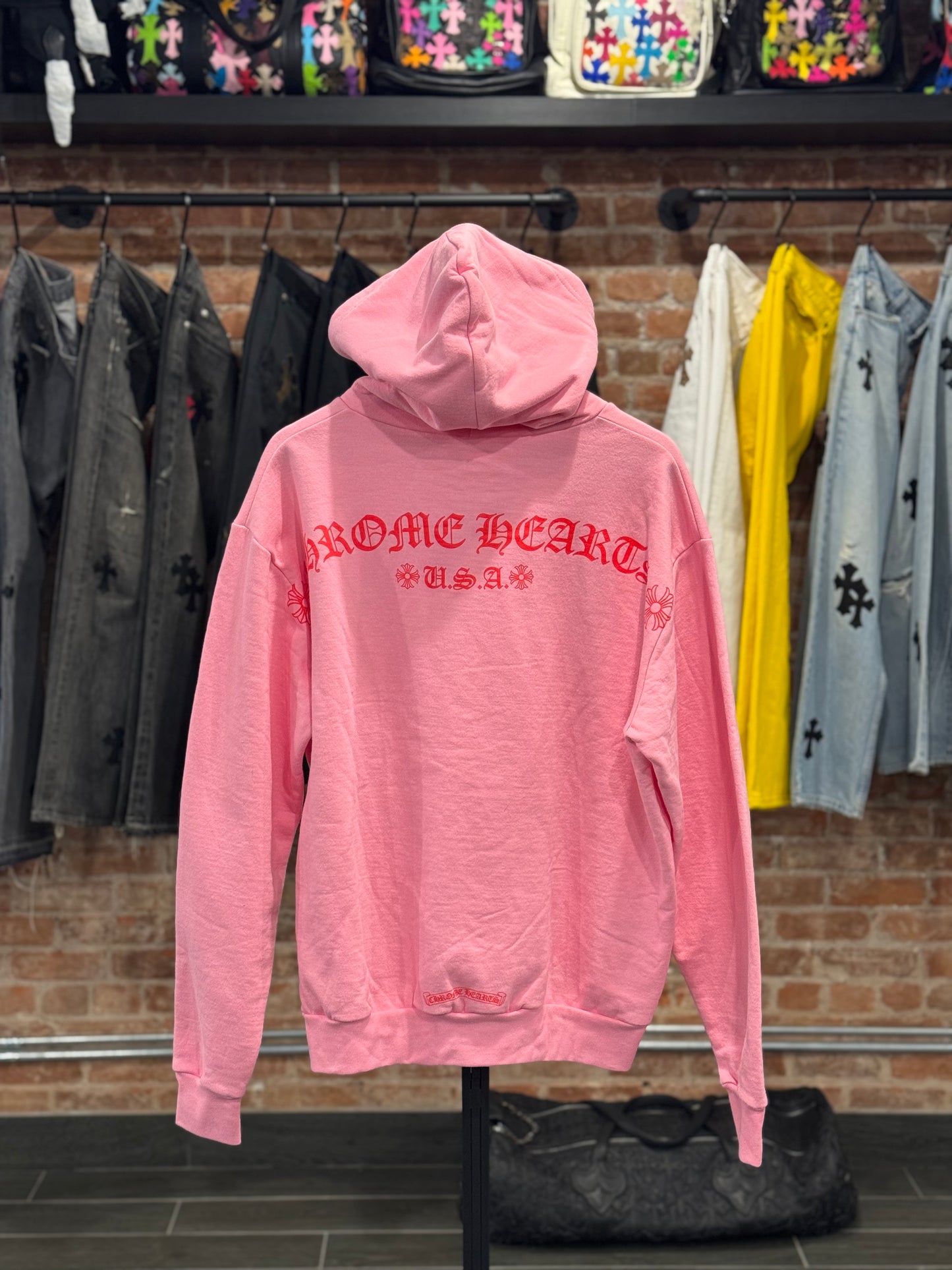 Chrome Hearts Pink T-Bar Logo Hoodie