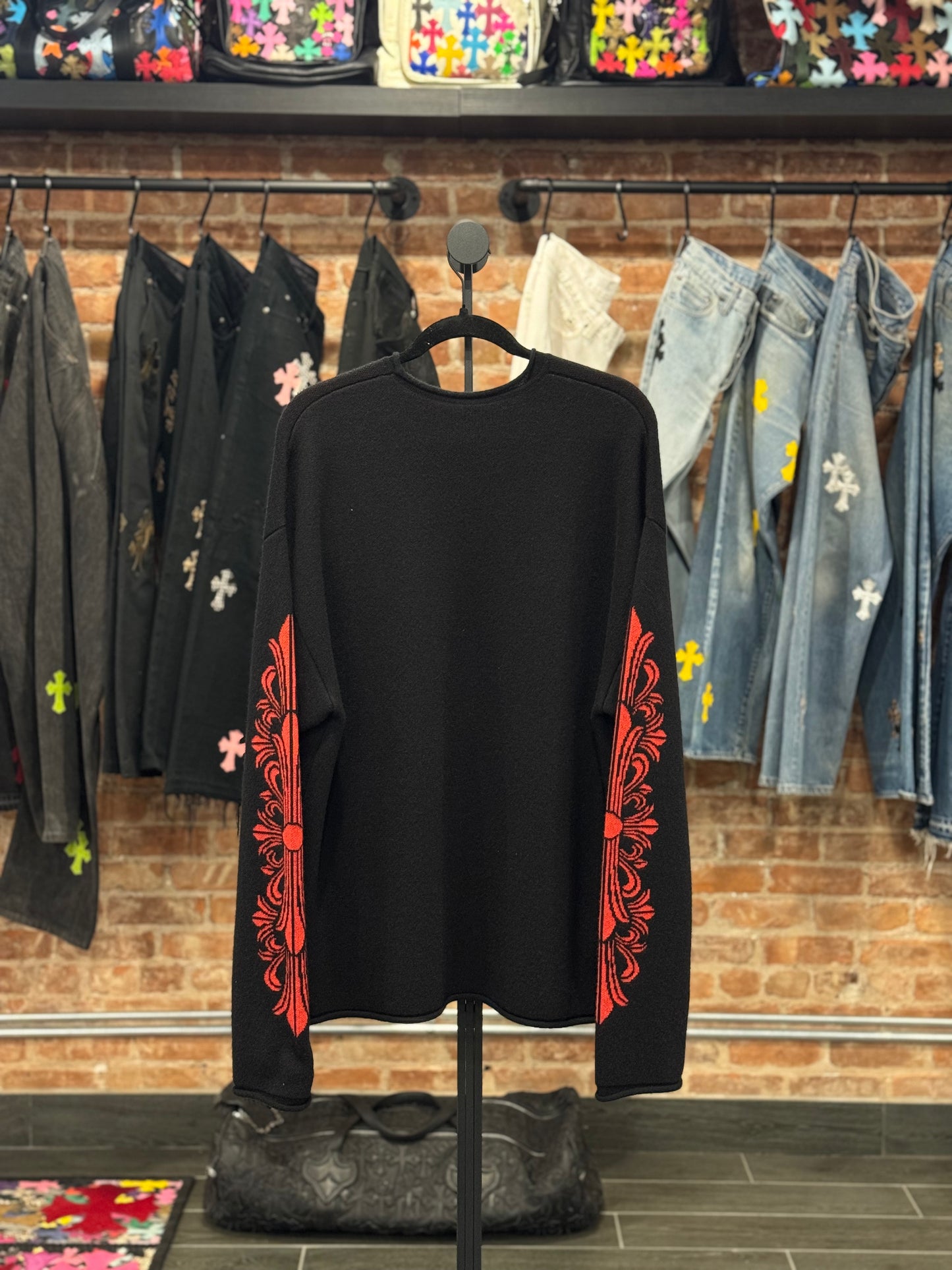 Chrome Hearts Red Triple Cross Cashmere Crewneck