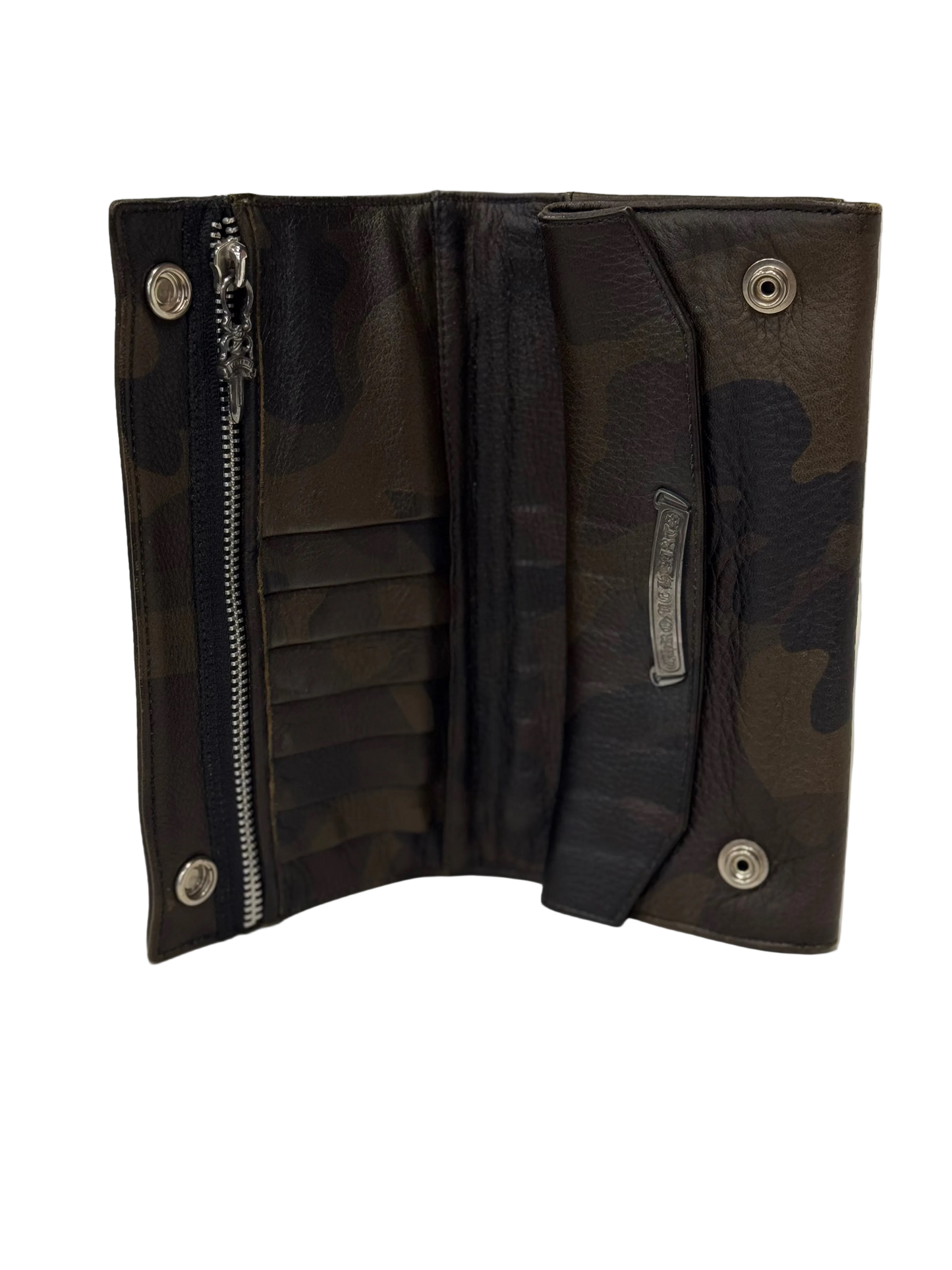 Chrome Hearts Cross Button Camo Leather Long Wallet