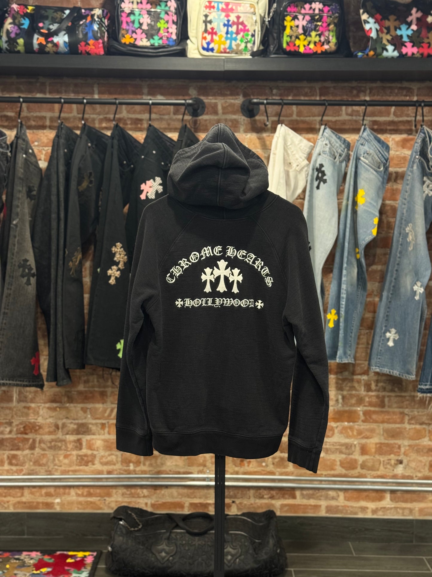 Chrome Hearts Triple Cross Embroidered Zip-Up (zipper missing)