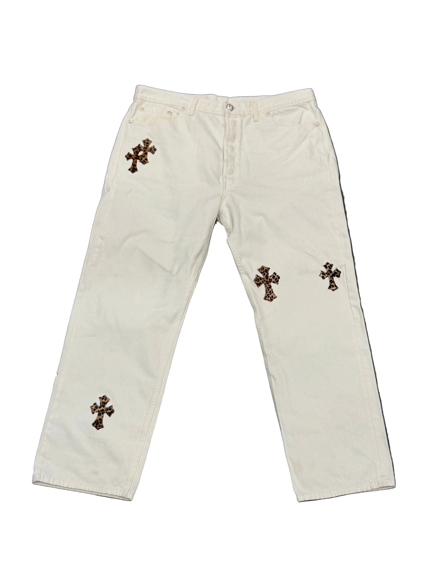 ($16,800) Chrome Hearts Cheetah Patch White Levis Jeans