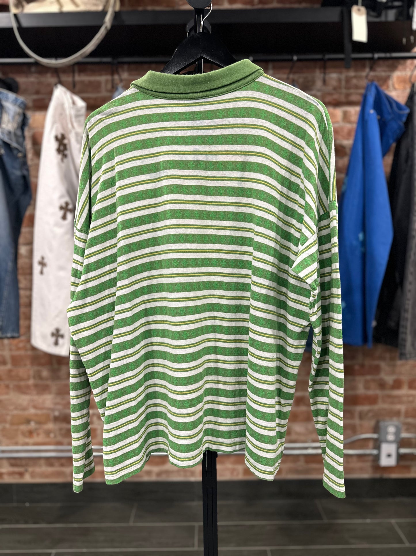 Chrome Hearts Green Matty Boy Striped Long Sleeve Polo Size XL