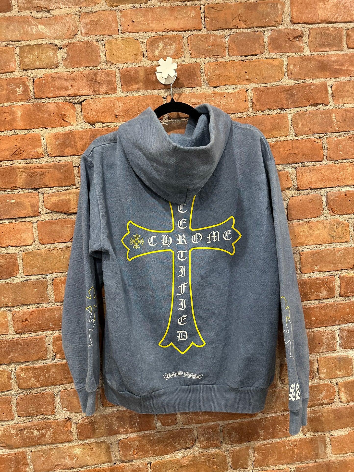 Chrome Hearts Faded Blue Yellow Cross Pocket Hoodie M - Back