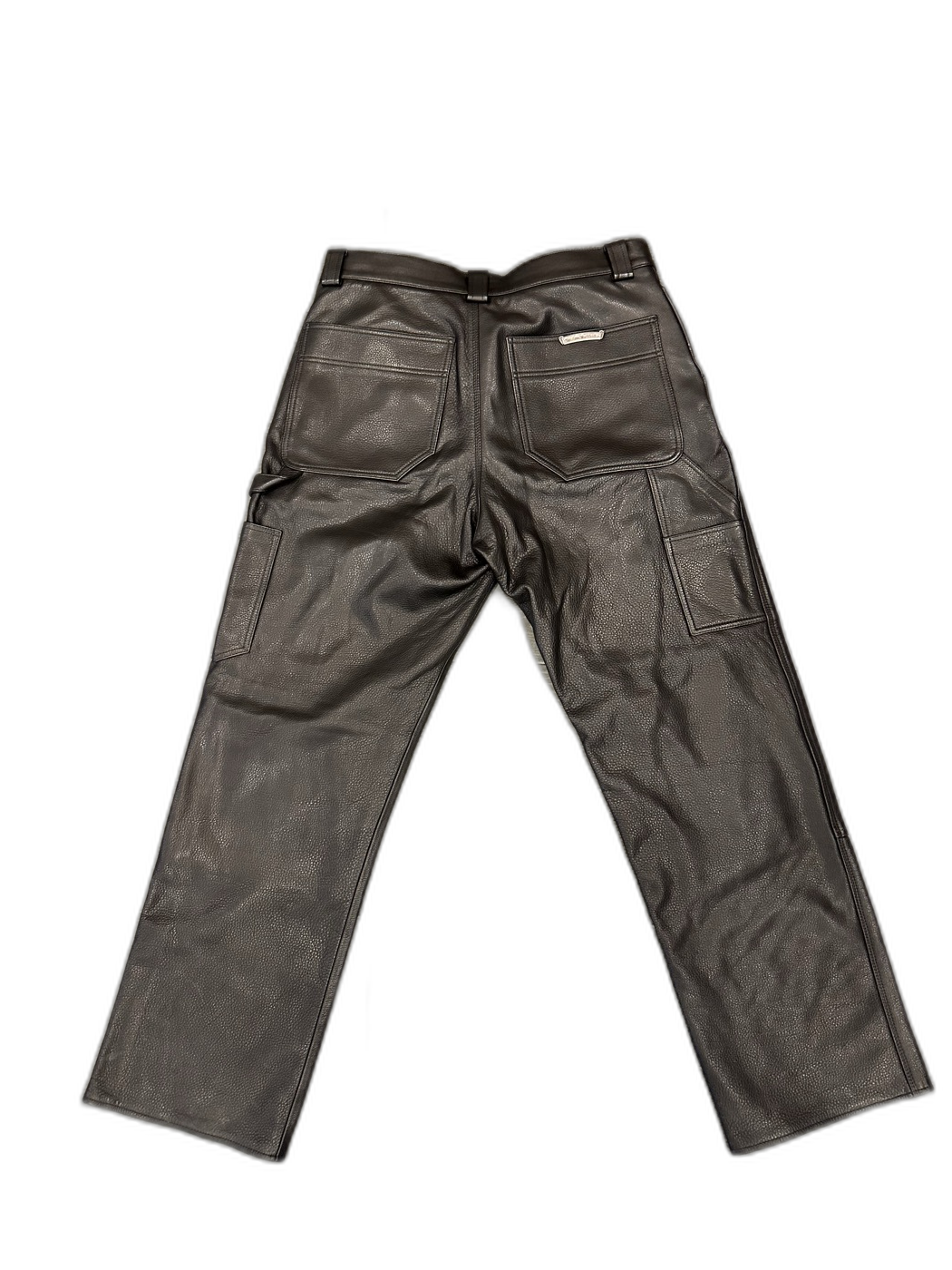 Chrome Hearts Black Leather Cross Pattern Lined Pants - back bg-removed