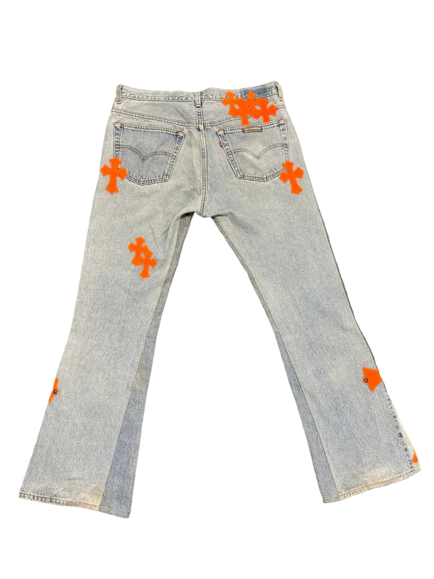 ($48,000) Chrome Hearts Art Basel Orange Patches Jeans Sz 34