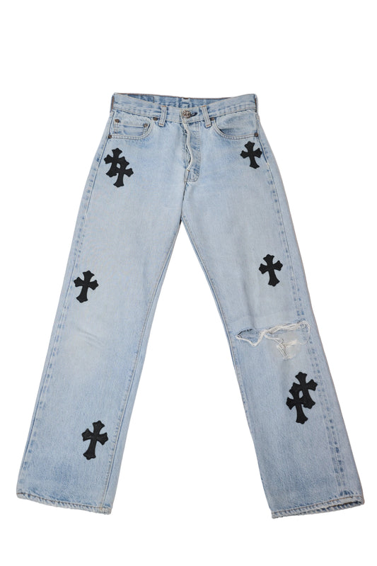 ($16,800) Chrome Hearts Black Cross Patch Light Wash Levi Jeans