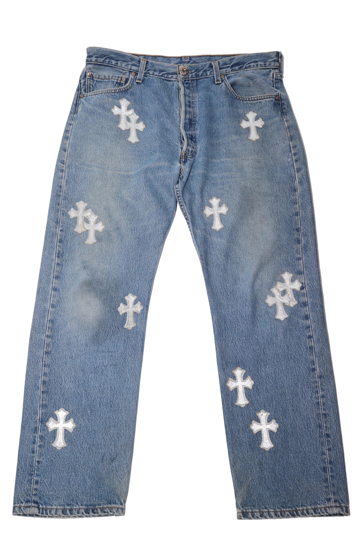 ($168,000) Chrome Hearts Silver Cross Patch Levi Jeans (Drake)