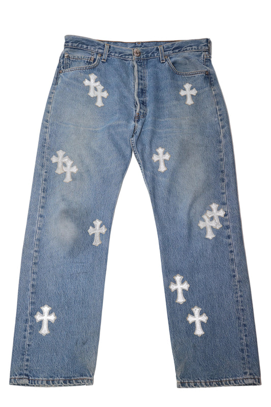 ($168,000) Chrome Hearts Silver Cross Patch Levi Jeans (Drake)