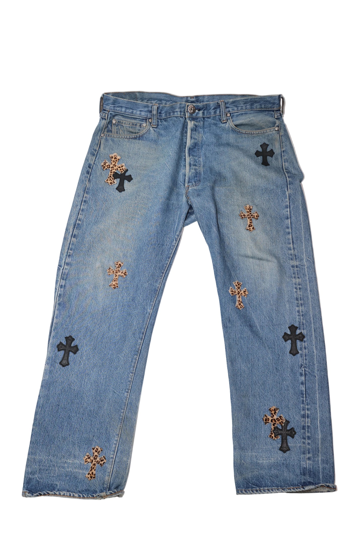 ($36,750) Chrome Hearts Cheetah Cross Patch Levi Jeans