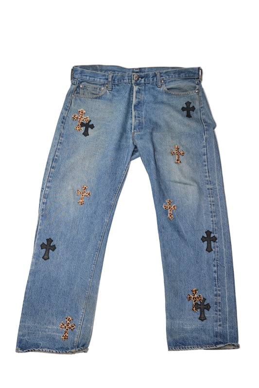 ($36,750) Chrome Hearts Cheetah Cross Patch Levi Jeans