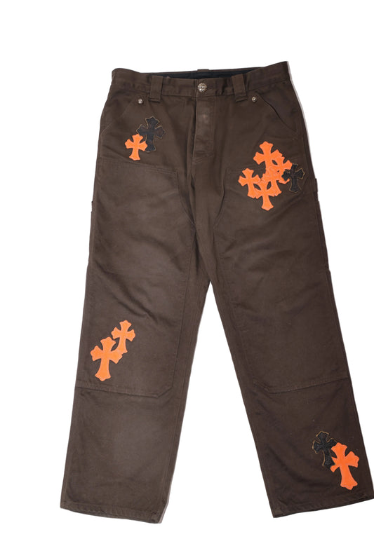 ($18,000) Chrome Hearts Orange Patch Brown Carpenter Pants