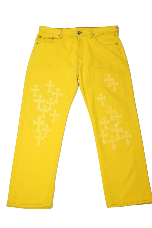 ($15,750) Chrome Hearts Yellow Cross Patch Yellow Levi Jeans