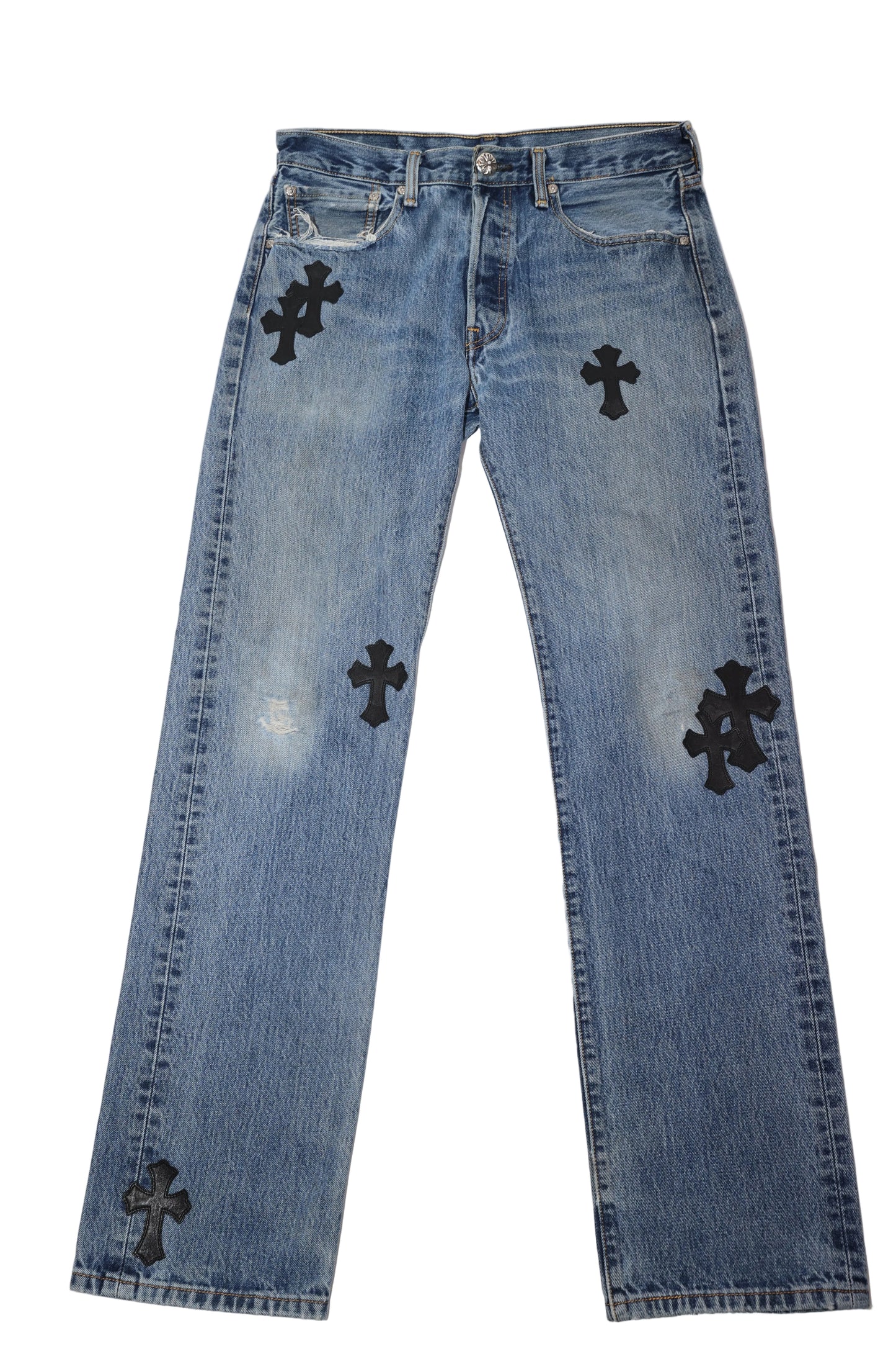 ($14,175) Chrome Hearts Black Cross Patch Levi Jeans