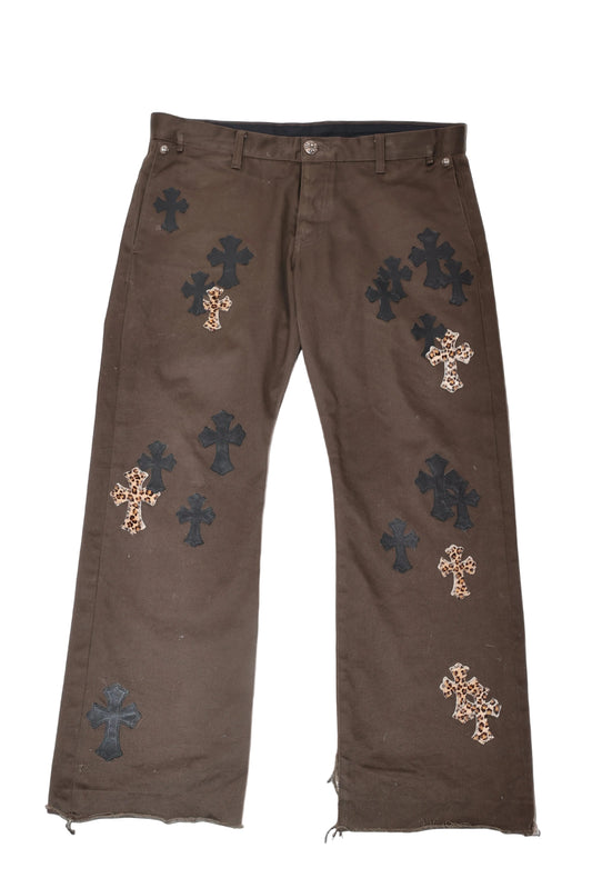 ($16,800) Chrome Hearts Leopard Patch Brown Chino Pants