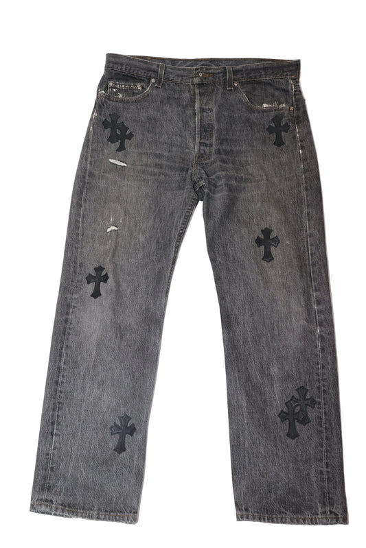 ($17,500) Chrome Hearts Black Cross Patch Black Levi Jeans