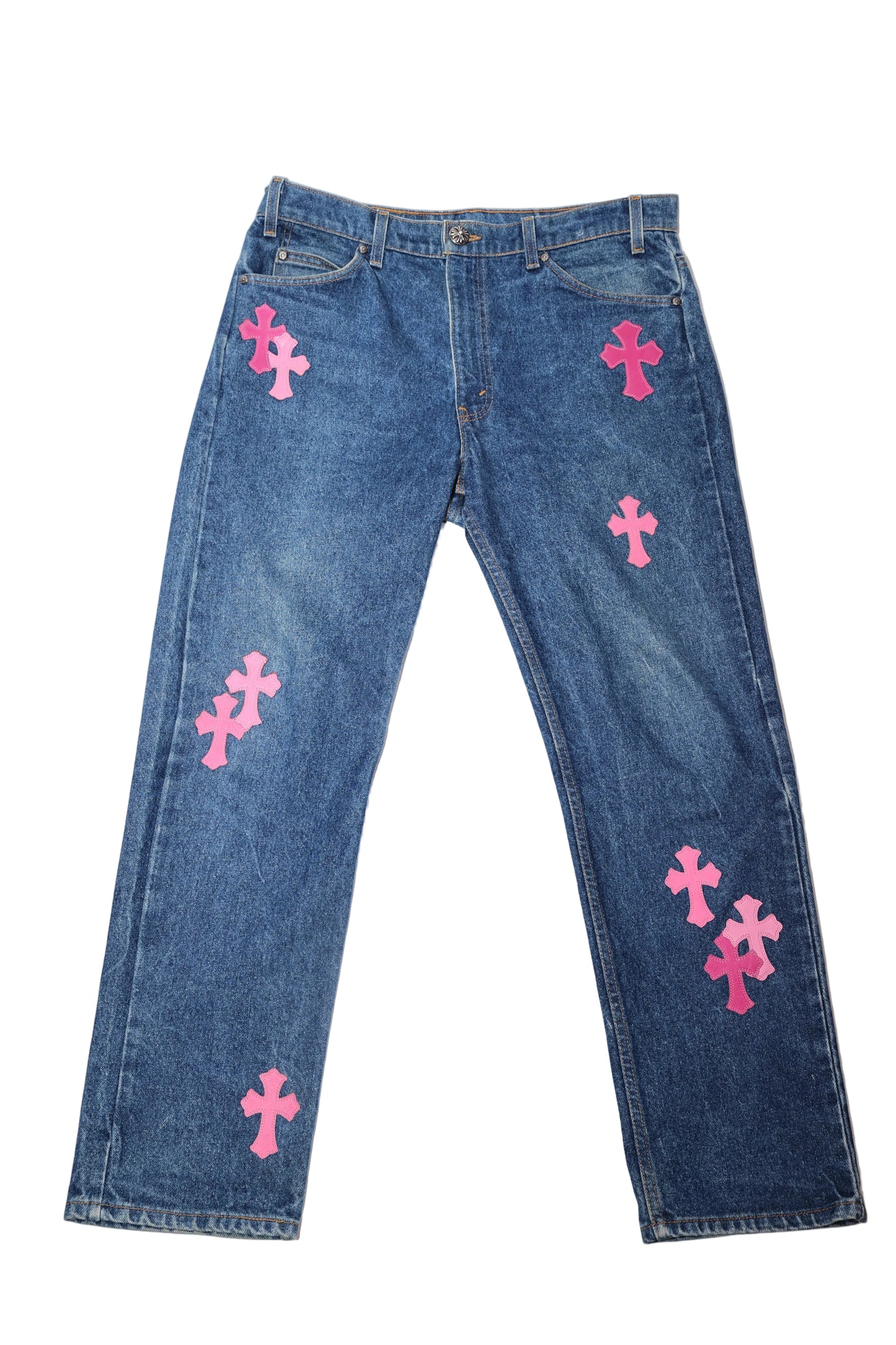 ($29,400) Chrome Hearts Pink Cross Patch Levi Jeans