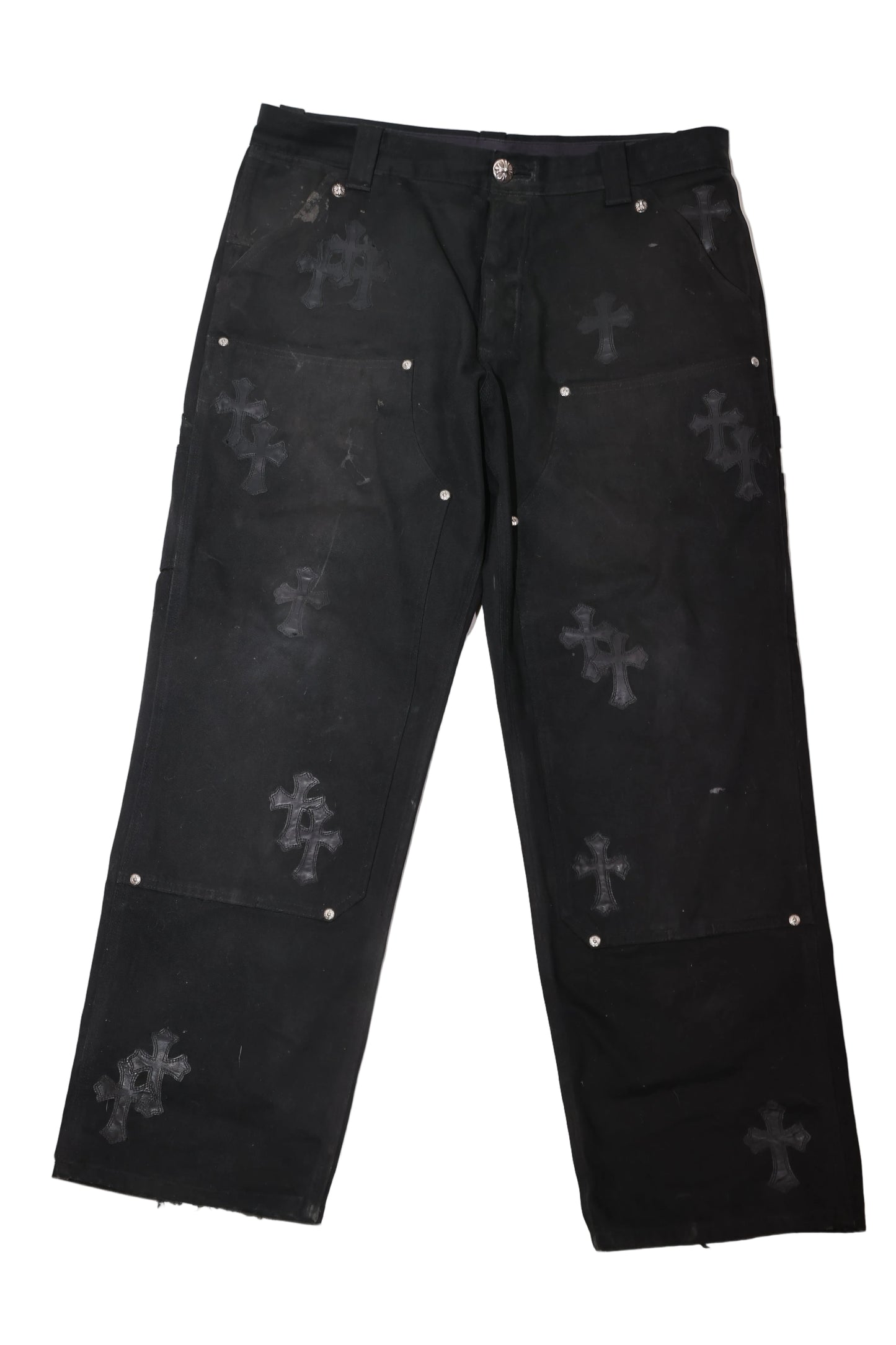 ($26,250) Chrome Hearts Black On Black Cross Patch Carpenter Pants