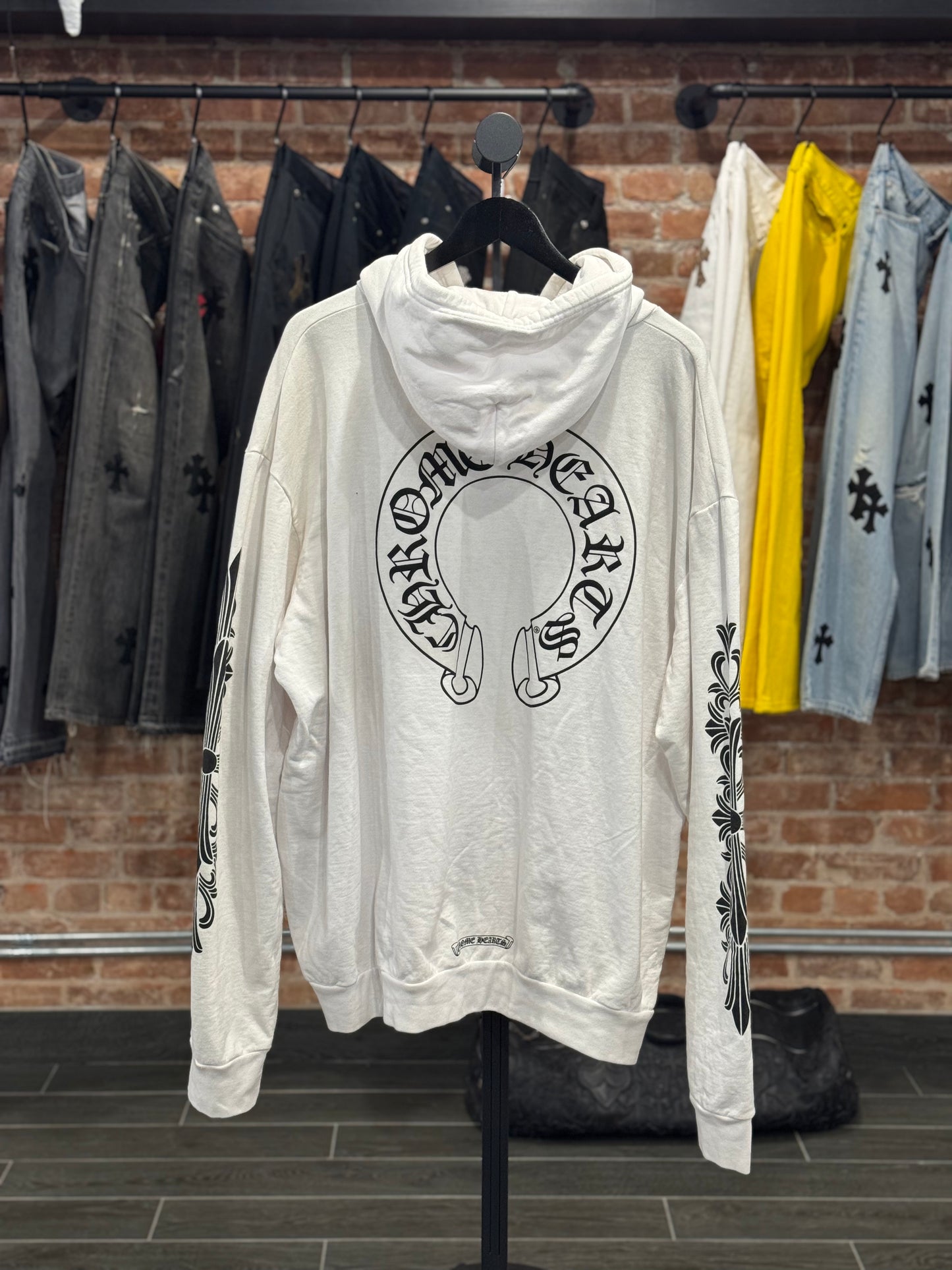 Chrome Hearts White Floral Horseshoe Logo Zip-Up