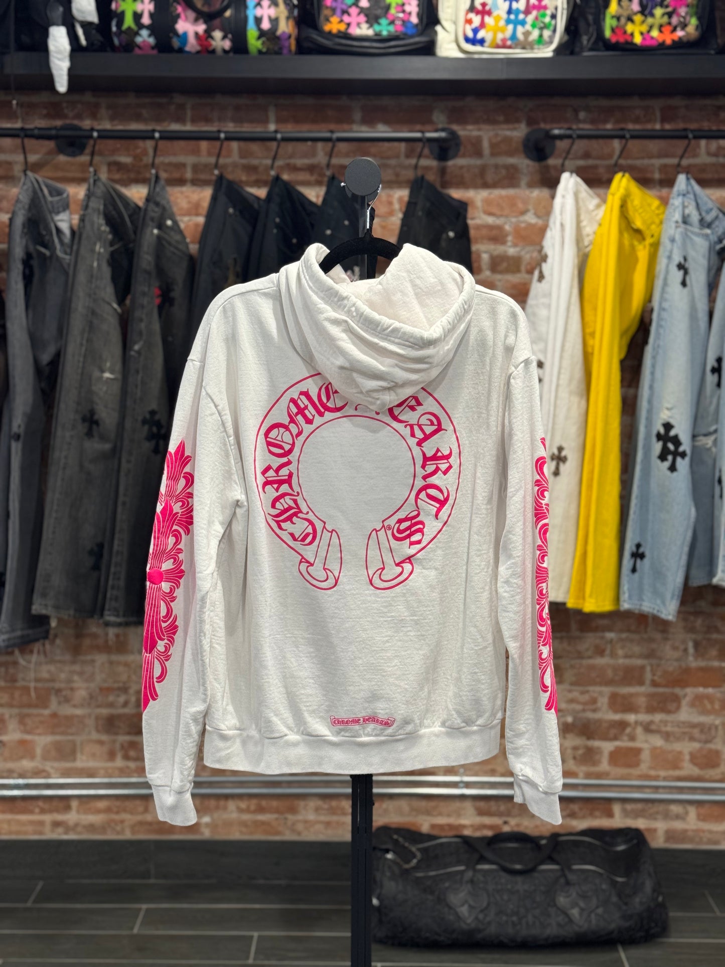 Chrome Hearts Pink Horseshoe Floral Logo Hoodie