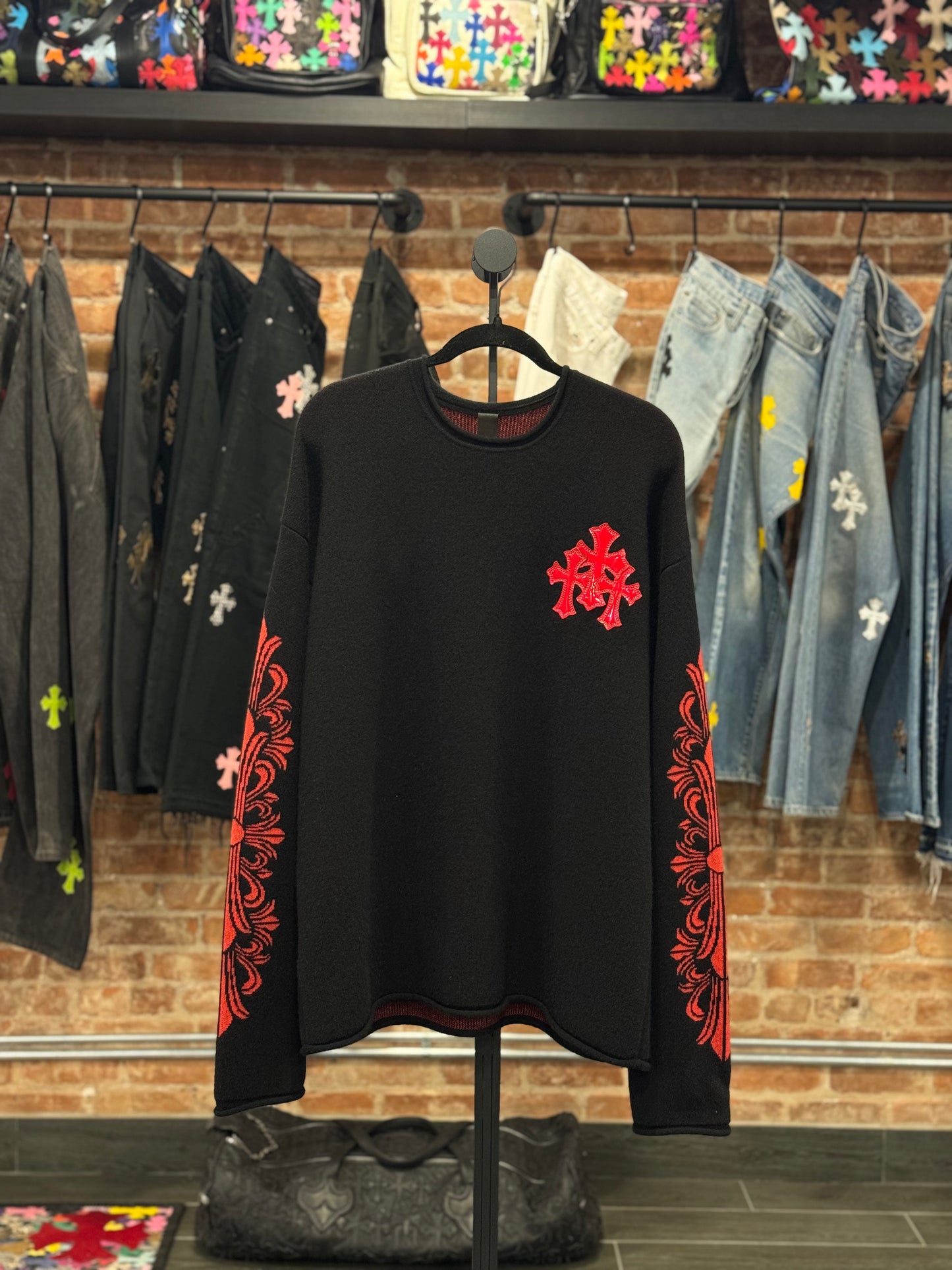 Chrome Hearts Red Triple Cross Cashmere Crewneck