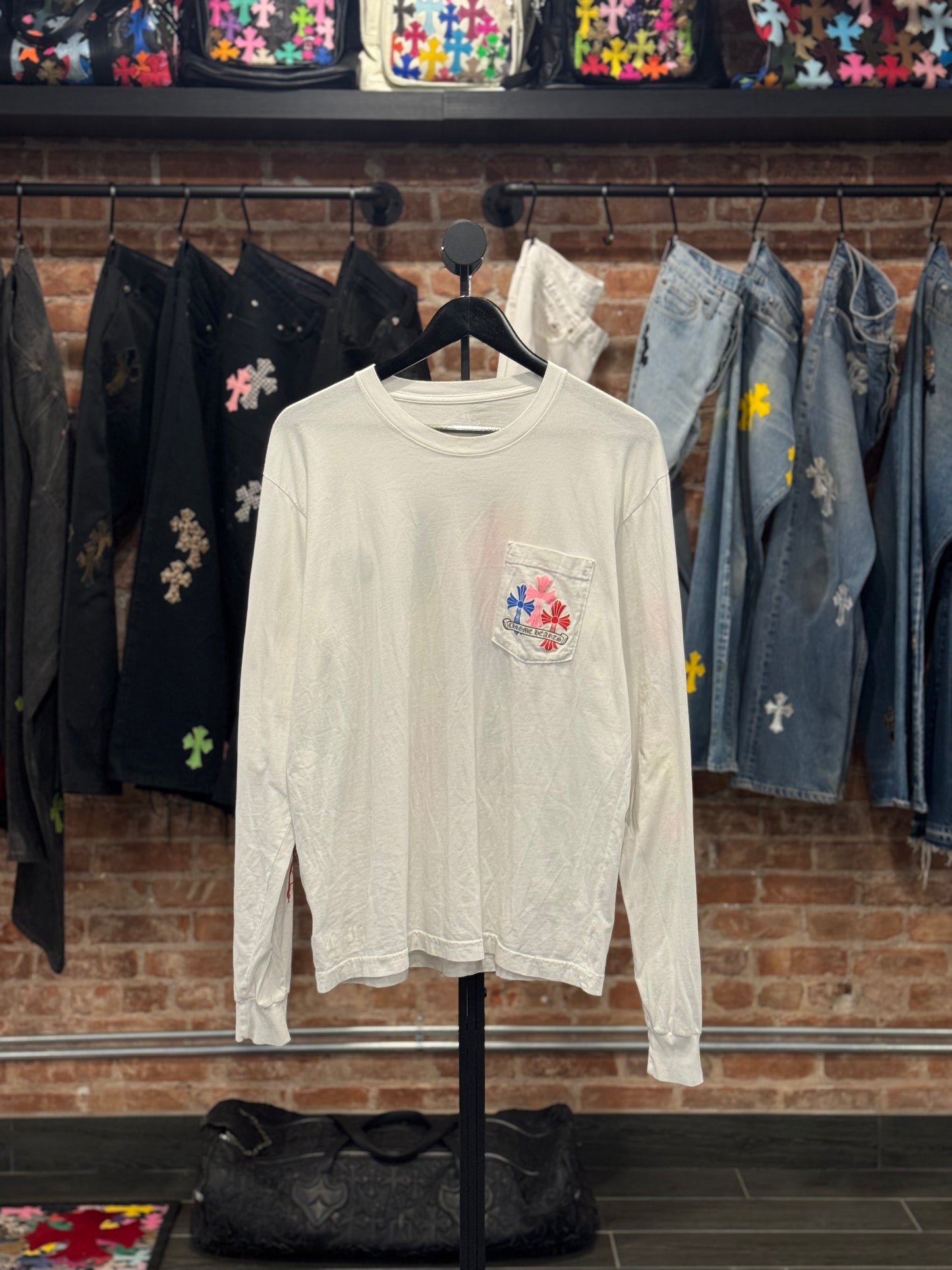Chrome Hearts White Multi Color Cross Longsleeve T-shirt