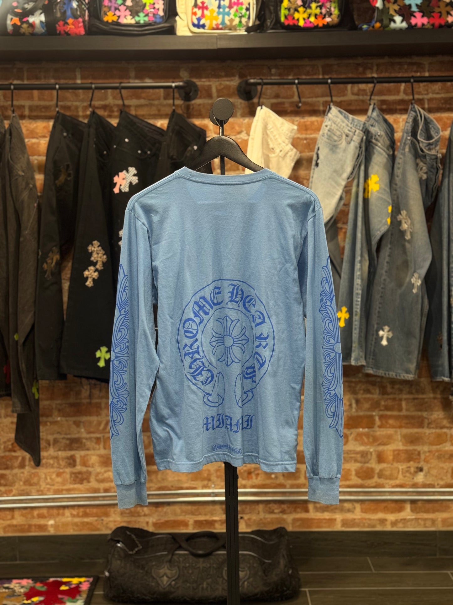 Chrome Hearts Baby Blue Miami Exclusive Horseshoe Longsleeve T-shirt