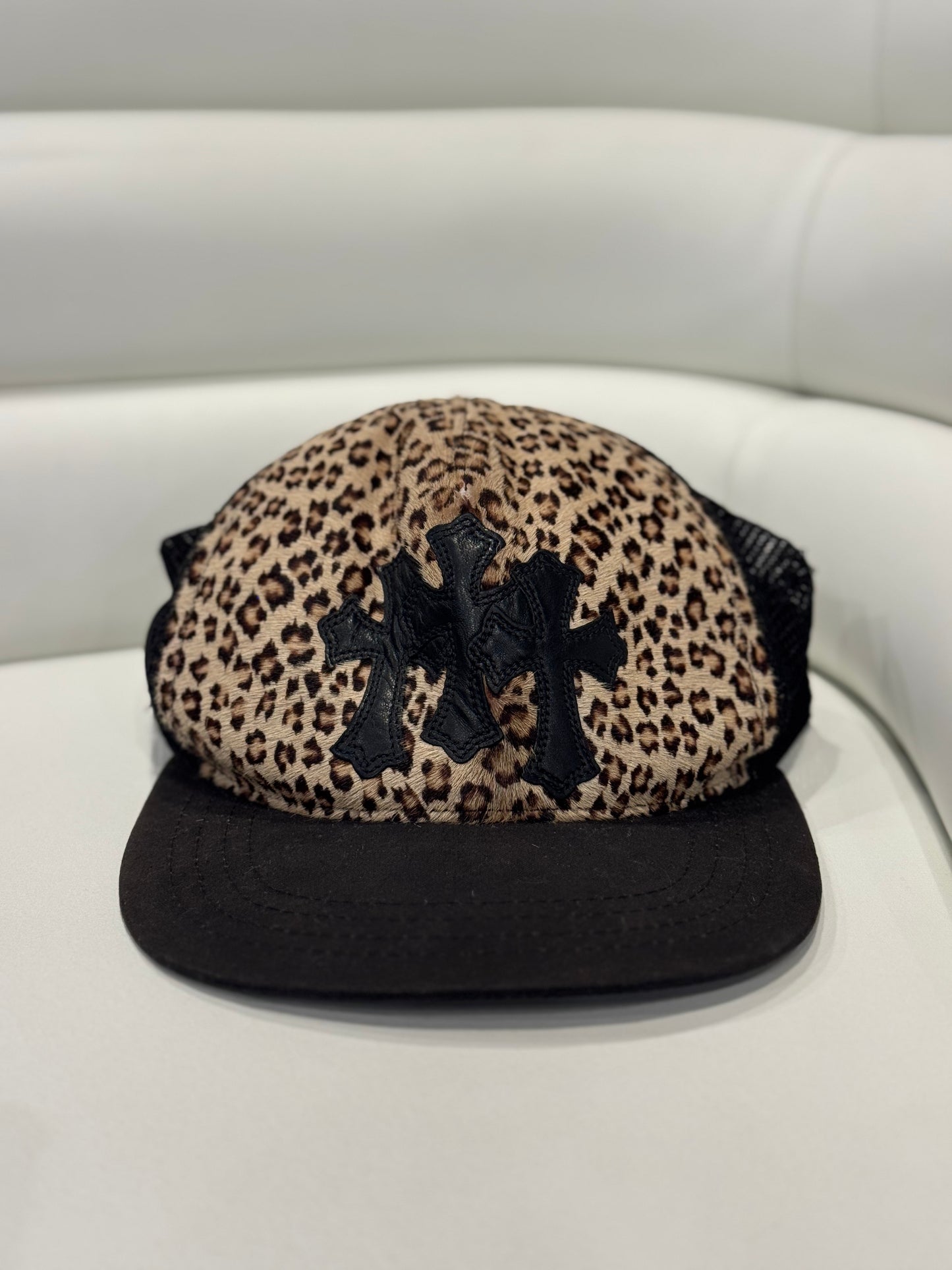 Chrome Hearts Leopard Triple Cross Trucker Hat