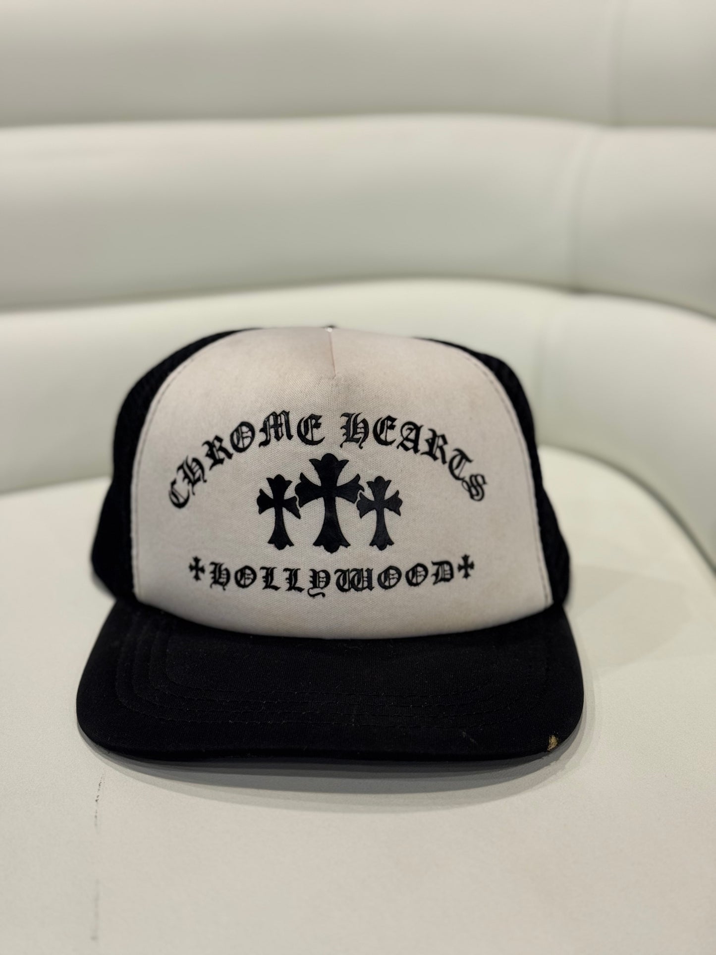 Chrome Hearts White Hollywood Triple Cross Trucker Hat