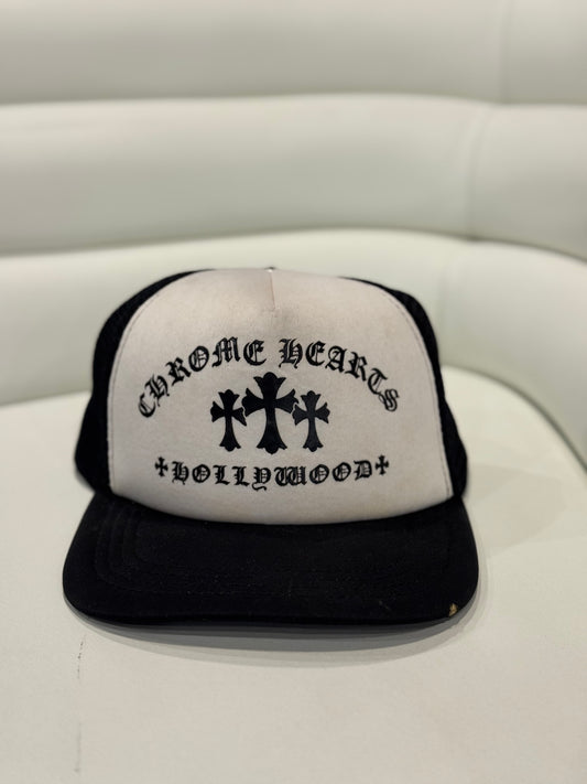 Chrome Hearts White Hollywood Triple Cross Trucker Hat