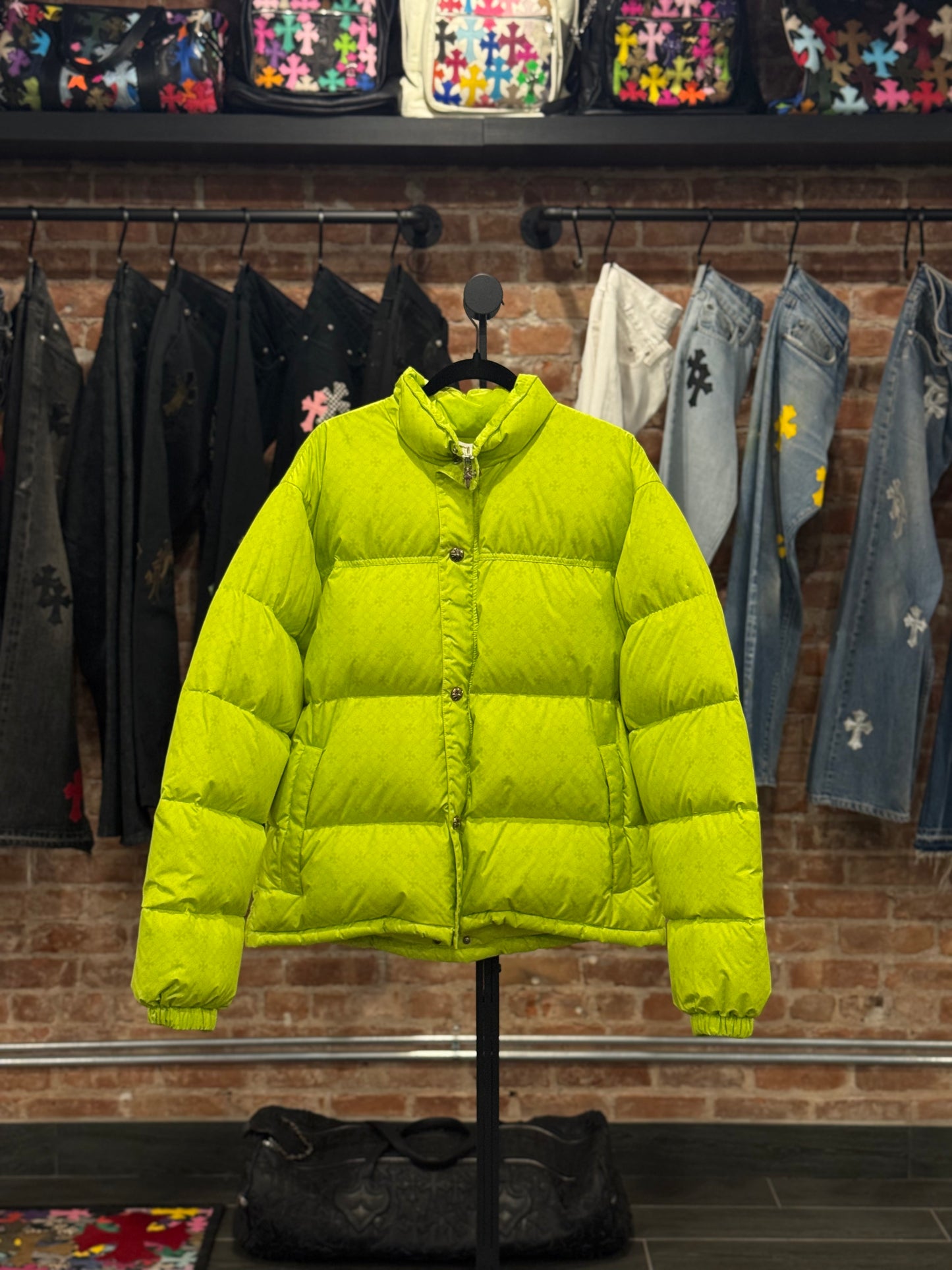 Chrome Hearts Slime Green Monogram Puffer Jacket