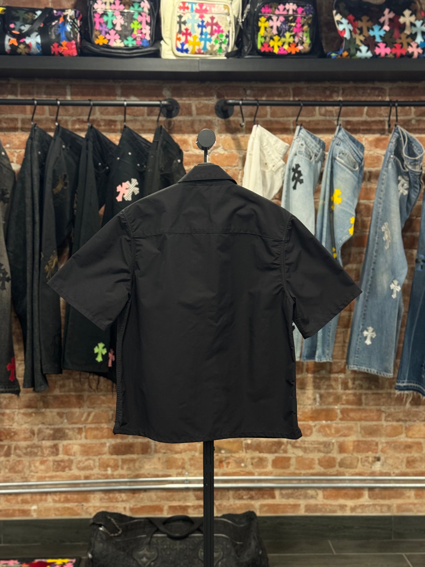 Chrome Hearts Leather Pocket Nylon Zip-Up Shirt