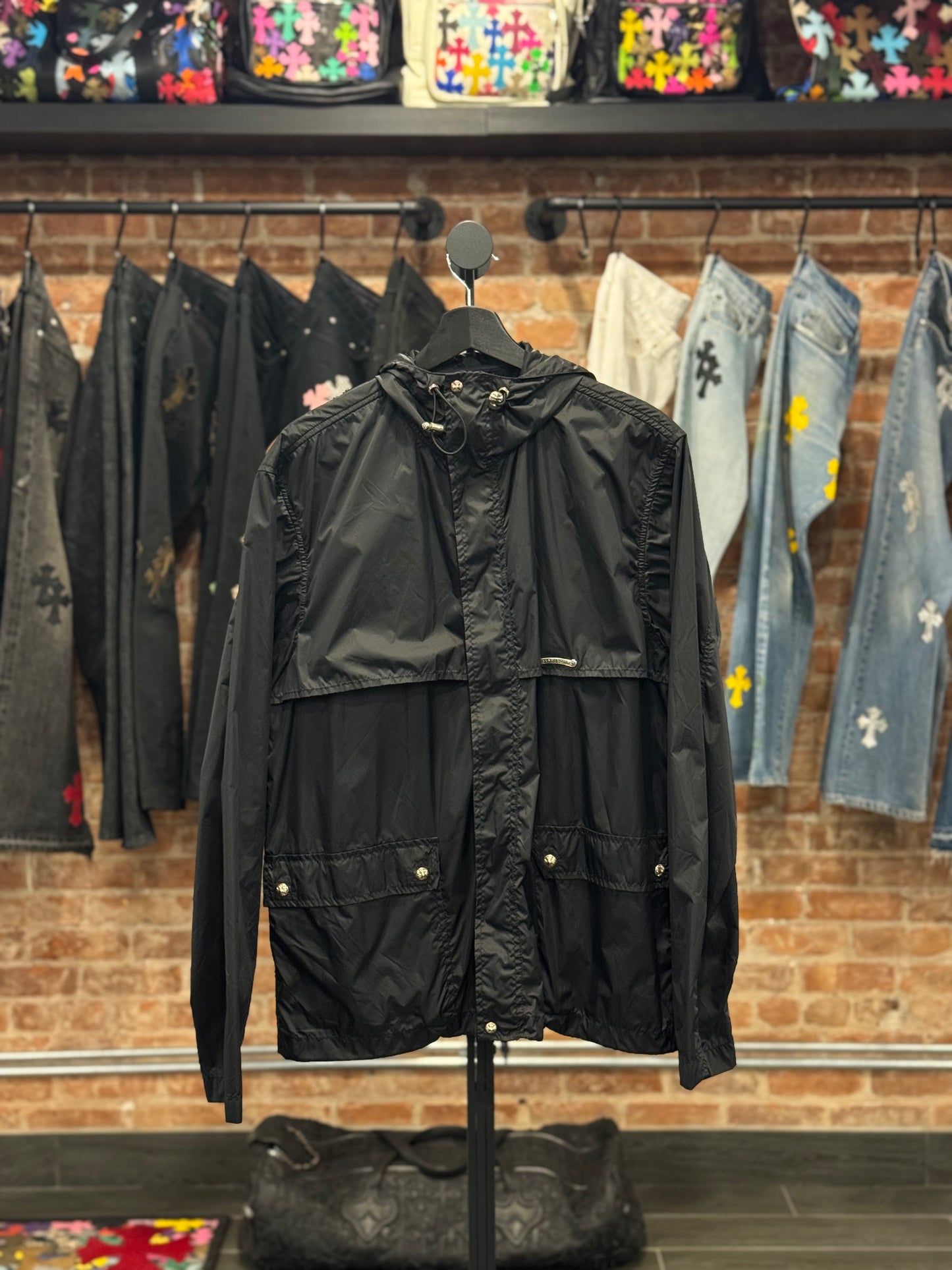 Chrome Hearts Hood Cross Patch Nylon Windbreaker Jacket