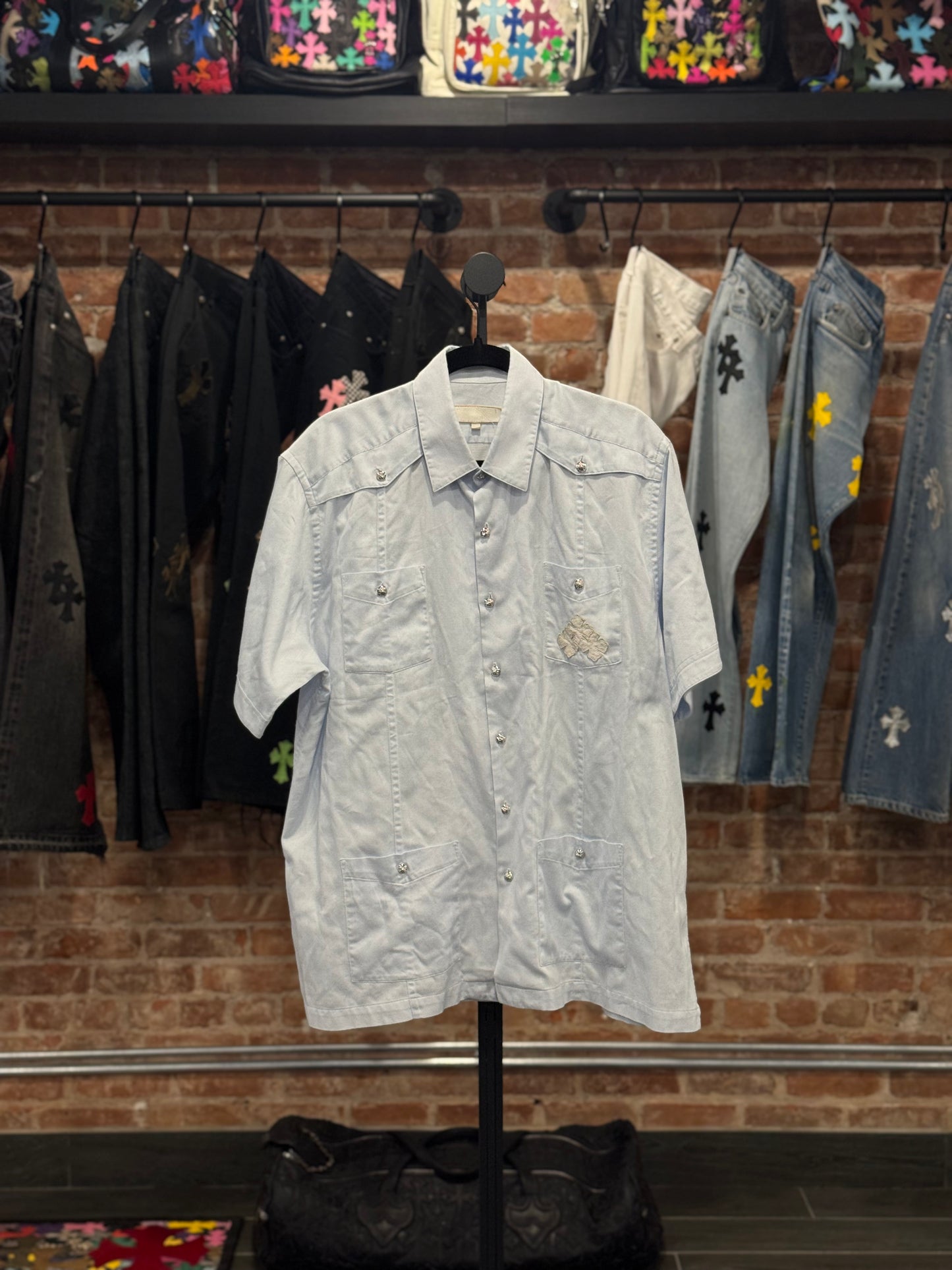 Chrome Hearts Cross Patch Cuban Button Up Shirt