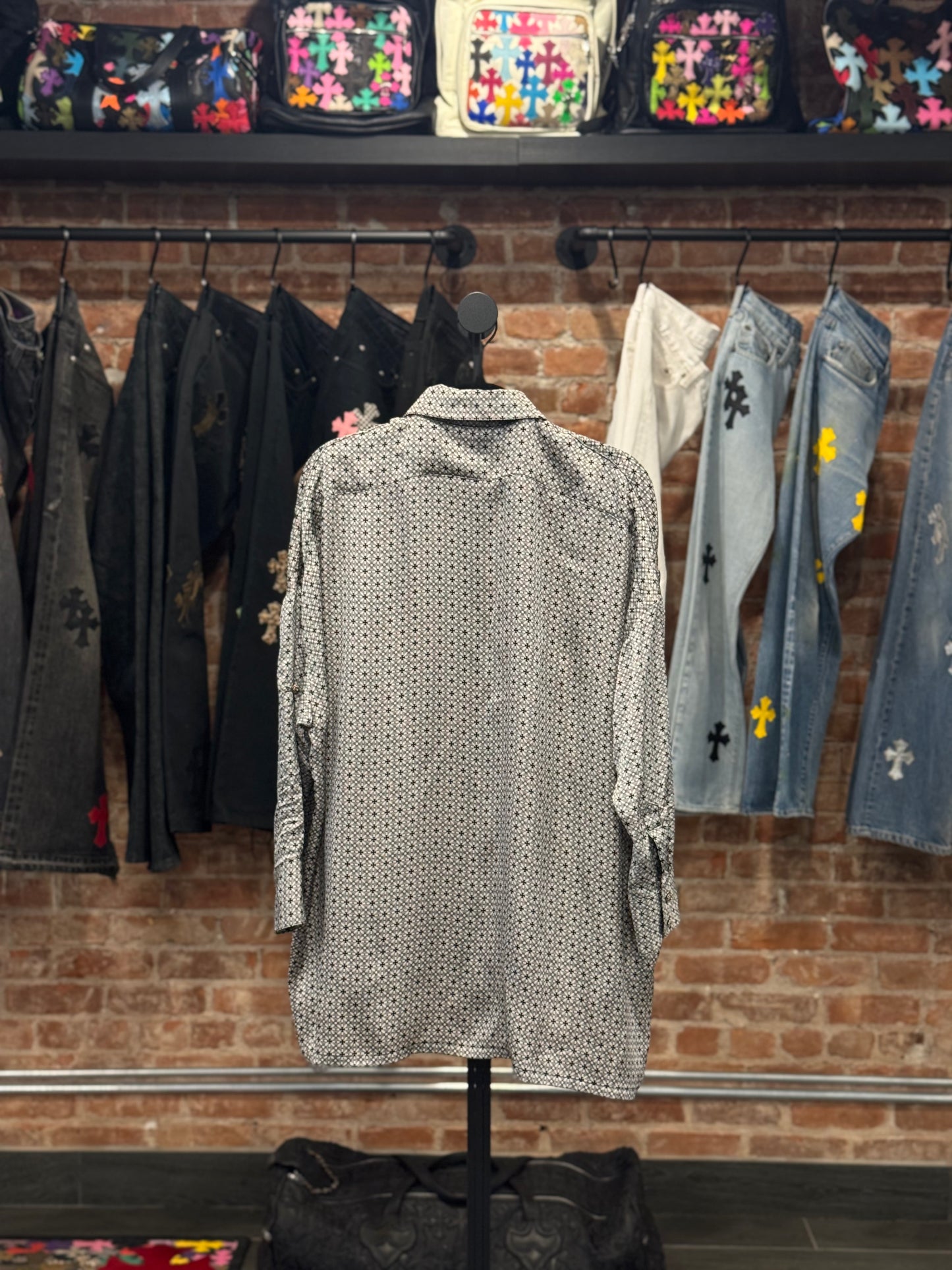Chrome Hearts All Over Print Gray Silk Shirt
