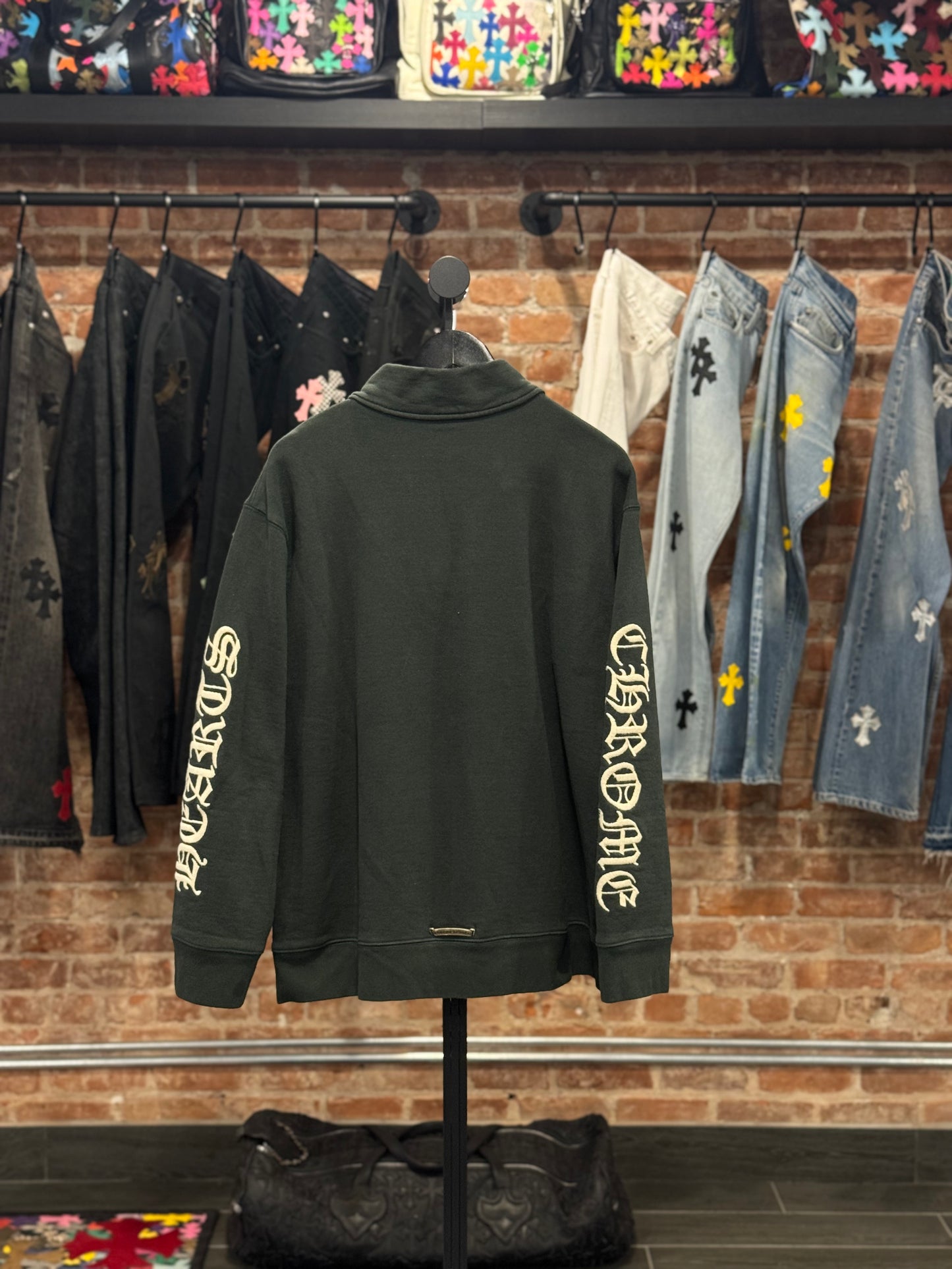 Chrome Hearts Green Embroidered CH Logo Quarter Zip (zipper)