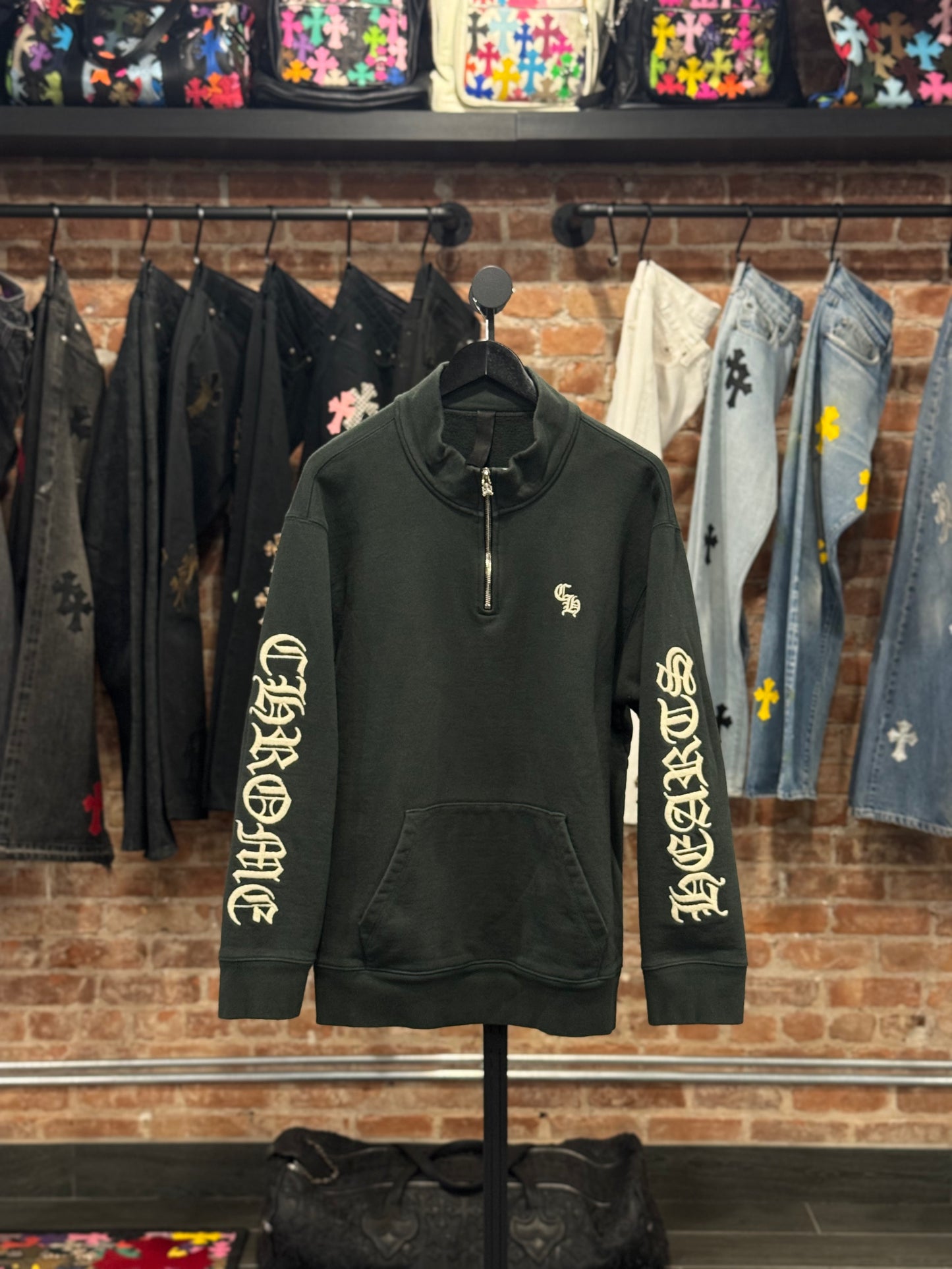 Chrome Hearts Green Embroidered CH Logo Quarter Zip (zipper)