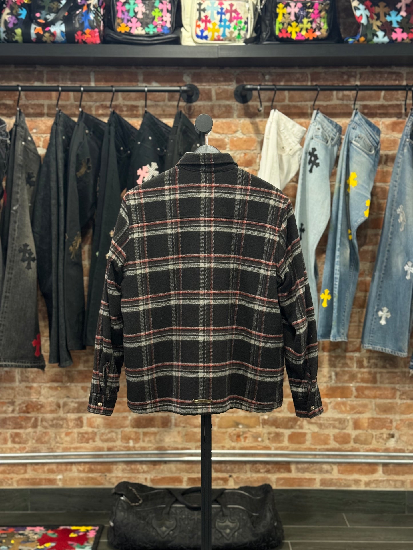 Chrome Hearts Plaid Fur Lined Flannel Jacket