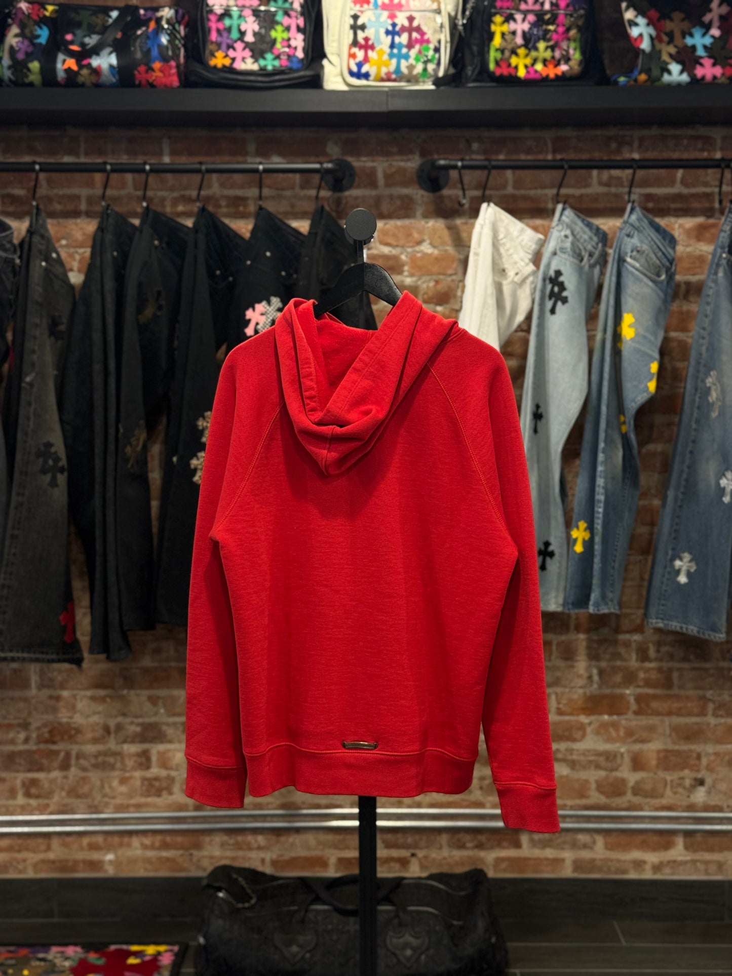 Chrome Hearts Red Embroidered Triple Cross Hollywood Hoodie