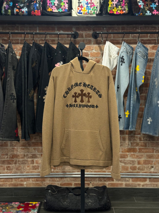 Chrome Hearts Triple Cross Patch Brown Cashmere Hoodie