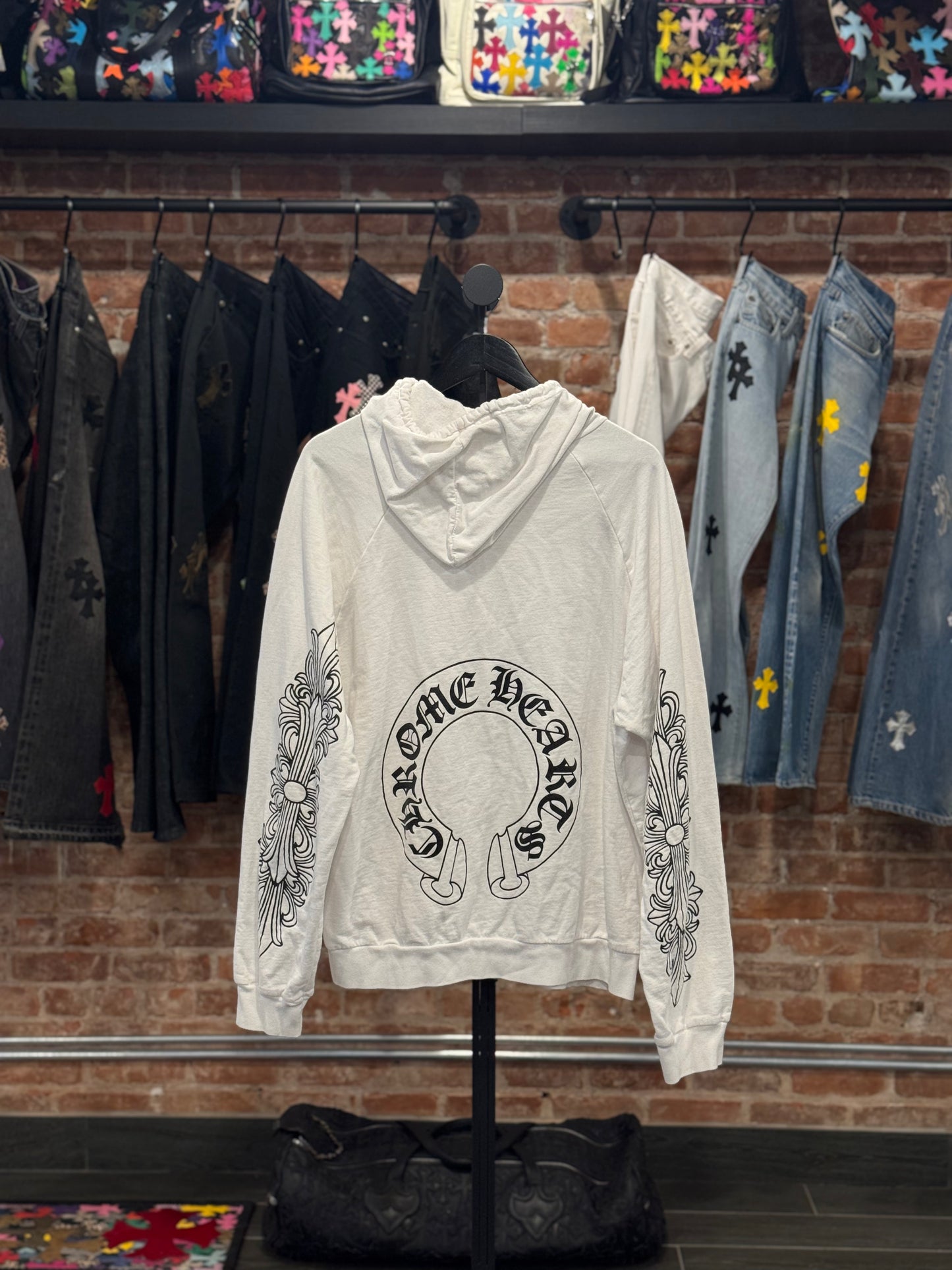 Vintage Chrome Hearts White Floral Horseshoe Logo Zip-Up
