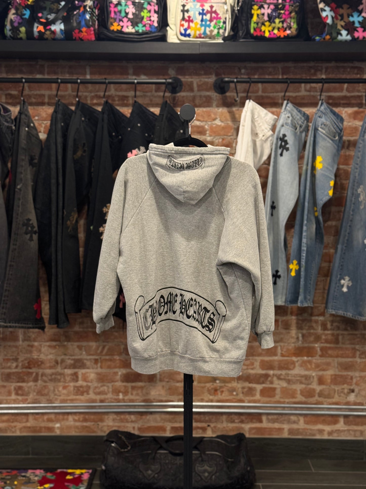 Vintage Chrome Hearts Grey Scroll Logo Thermal Hoodie