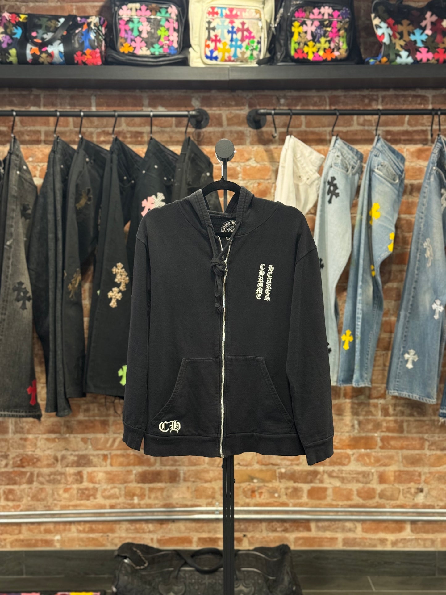 Vintage Chrome Hearts Vertical Logo Triple Cross Zip-Up