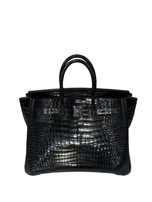 ($42,000) Hermes Shiny Crocodile Black Birkin 35