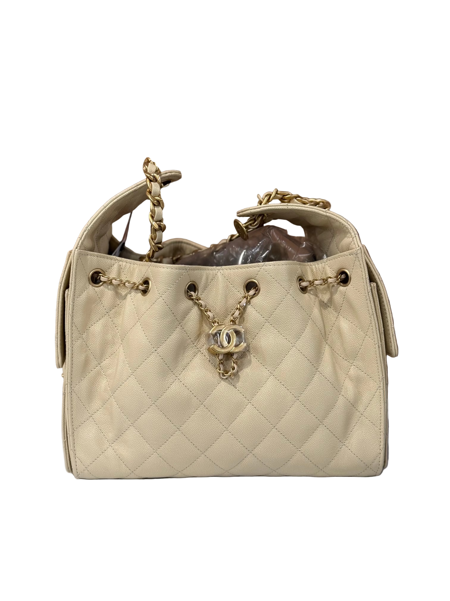 Chanel 25 Caviar Quilted Light Beige