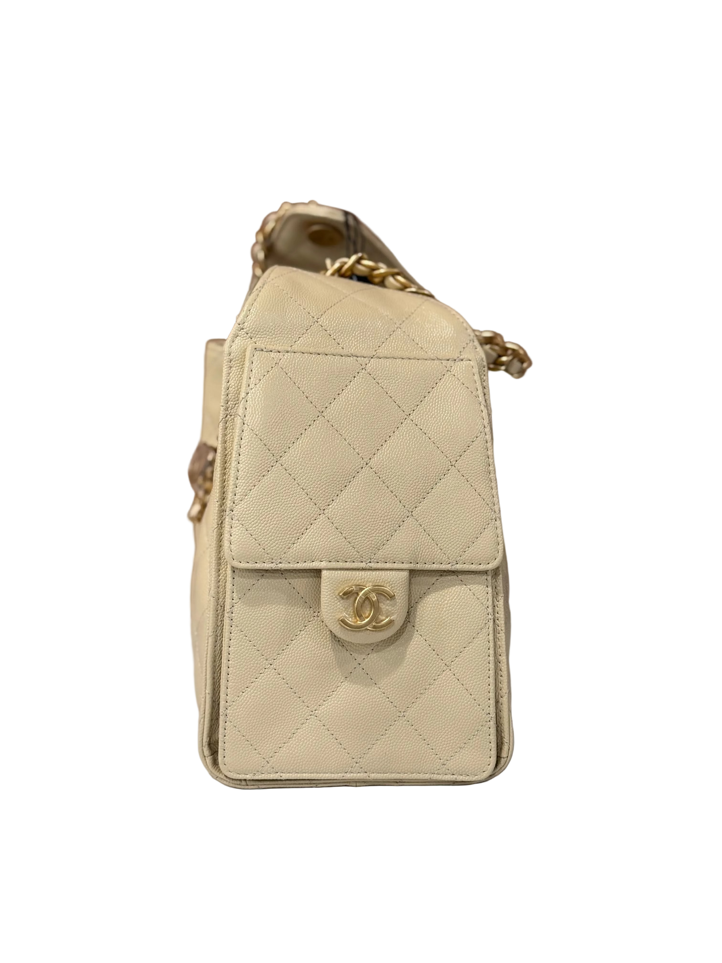 Chanel 25 Caviar Quilted Light Beige