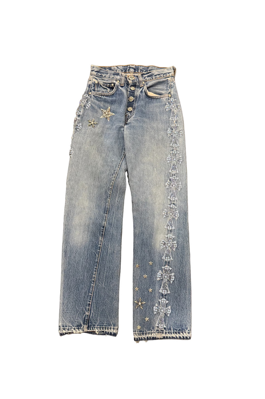 ($157,500) Chrome Hearts Cannes Glitter Cross Patch Jeans