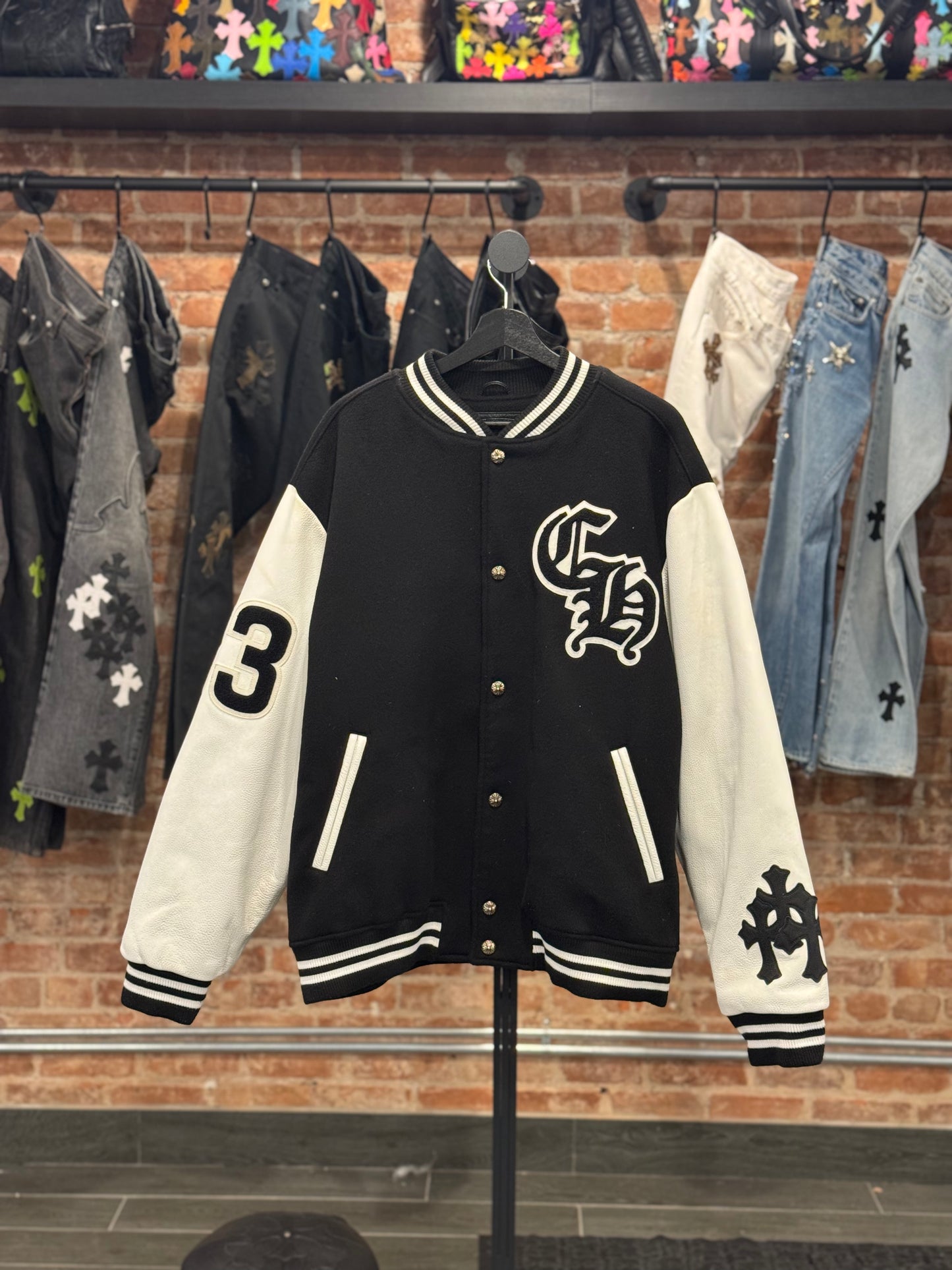 ($33,600) Chrome Hearts Cross Patch Chicken Varsity Jacket