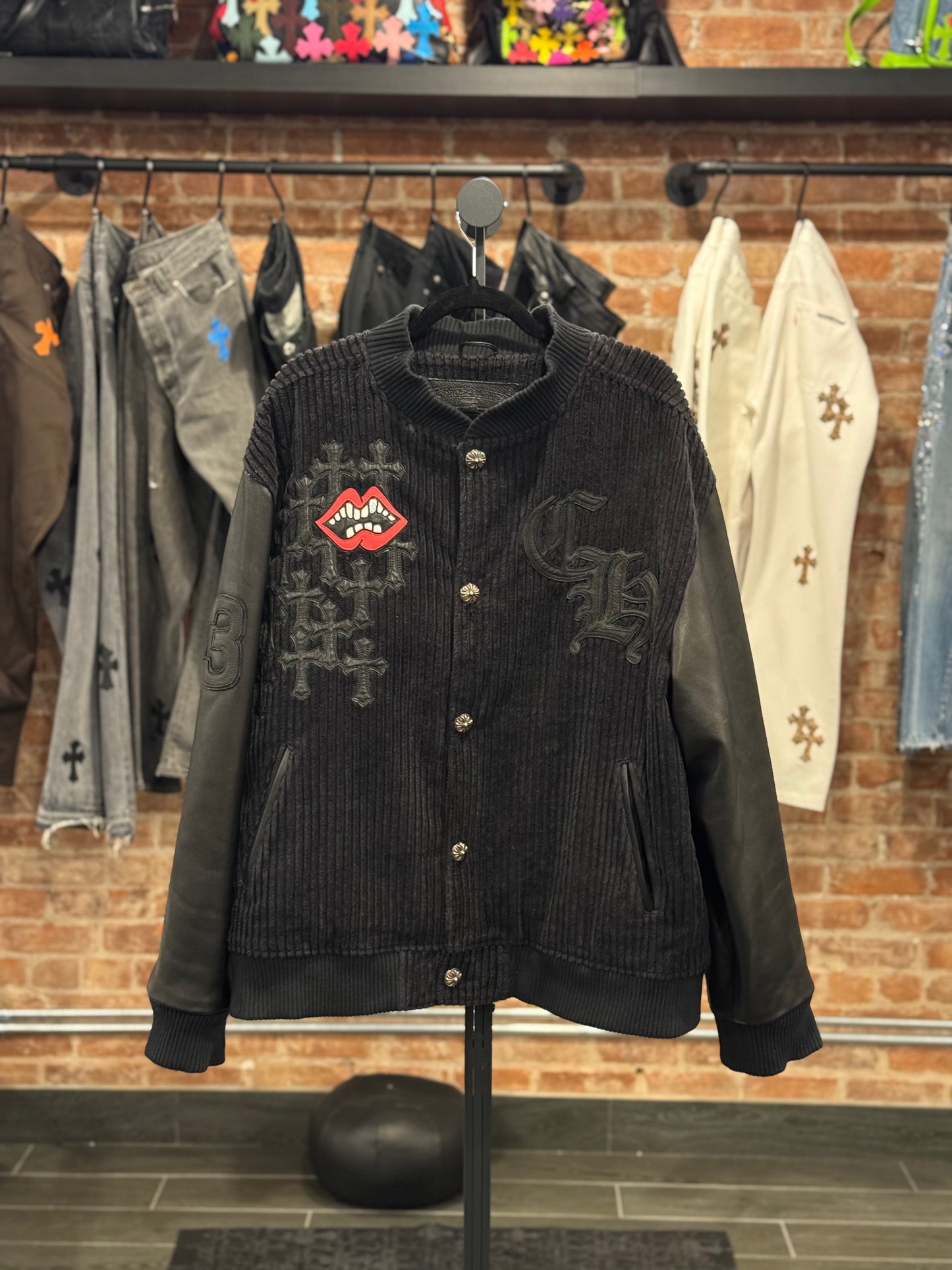 ($29,400) Chrome Hearts Matty Boy Chomper Cross Patch Corduroy Varsity Jacket